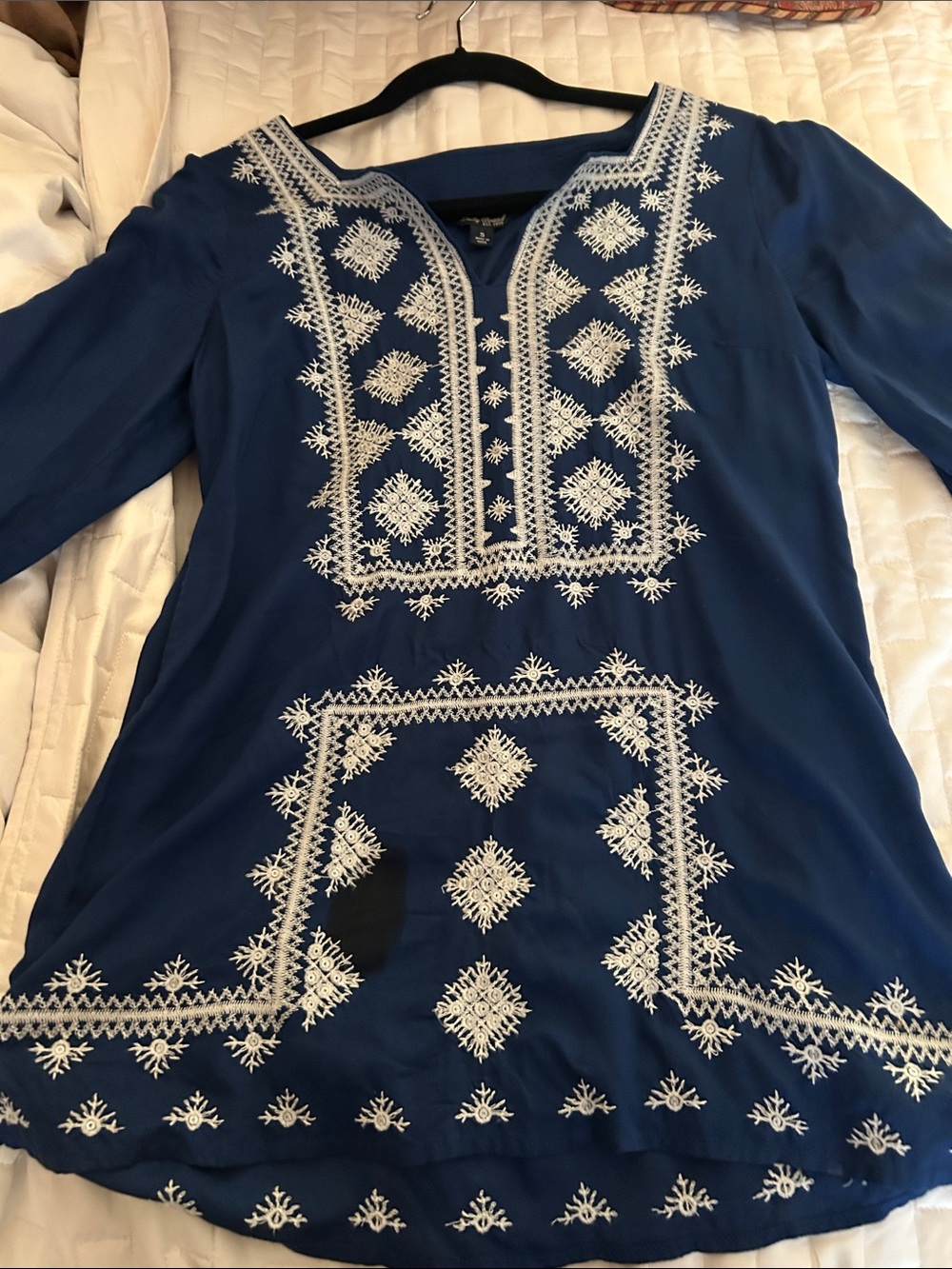 Lucky Brand Navy Tunic with White Embroidery
